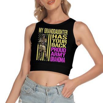 My Granddaughter Has Your Back Proud Army Grandma Military Women's Crop Top Tank Top | Mazezy