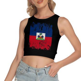 Haiti Flag Vintage Haiti Women's Crop Top Tank Top | Mazezy