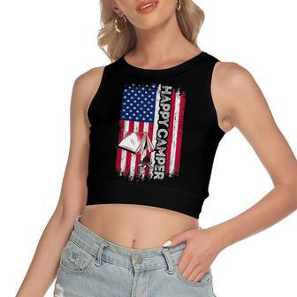 Happy Camper American Flag Camping Hiking Lover Women's Crop Top Tank Top | Mazezy
