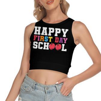 Happy First Day Of School Back To School Teachers Kids Women's Sleeveless Bow Backless Hollow Crop Top - Seseable