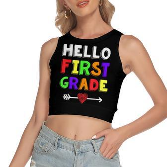 Hello First Grade Team 1St Grade Back To School Teacher Kids Women's Sleeveless Bow Backless Hollow Crop Top - Seseable
