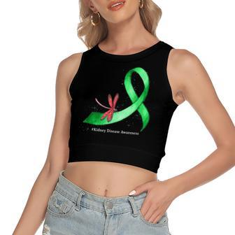 Hippie Dragonfly Green Ribbon Kidney Disease Awareness Women's Sleeveless Bow Backless Hollow Crop Top - Seseable