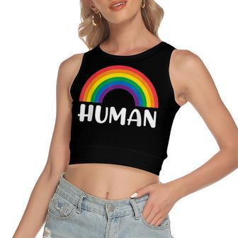 Human Rainbow Lgbt Pride Homo Lesbian Pride Women's Sleeveless Bow Backless Hollow Crop Top - Seseable