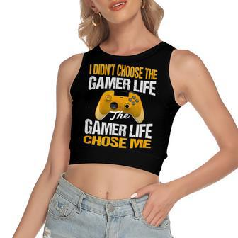 I Didnt Choose The Gamer Life The Camer Life Chose Me Gaming Funny Quote 24Ya95 Women's Sleeveless Bow Backless Hollow Crop Top - Monsterry UK