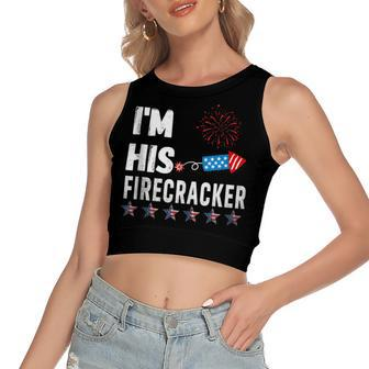 Im His Firecracker Cute 4Th Of July Matching Couple For Her Women's Sleeveless Bow Backless Hollow Crop Top - Seseable