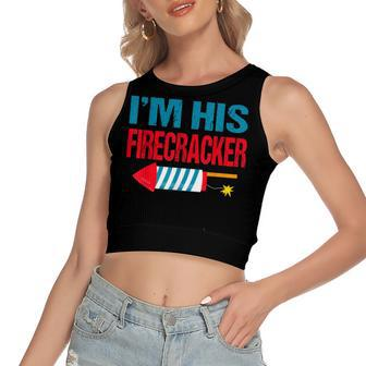 Im His Firecracker His And Hers 4Th Of July Matching Couple Women's Sleeveless Bow Backless Hollow Crop Top - Seseable