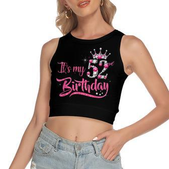 Its My 52Nd Birthday Pink Diamond 52 Yrs Old Birthday Queen Women's Sleeveless Bow Backless Hollow Crop Top - Seseable