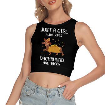 Just A Girl Who Loves Dachshund And Tacos For Dachshund Lovers Women's Sleeveless Bow Backless Hollow Crop Top | Favorety DE