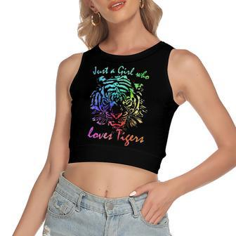 Just A Girl Who Loves Tigers Retro Vintage Rainbow Graphic Women's Sleeveless Bow Backless Hollow Crop Top