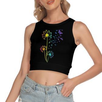 Just Dandelion Butterfly Breathe Rainbow Flowers Dragonfly Women's Crop Top Tank Top | Mazezy