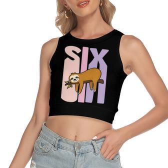 Kids 6 Years Old Cute Sloth Birthday Girl 6Th B-Day Women's Sleeveless Bow Backless Hollow Crop Top