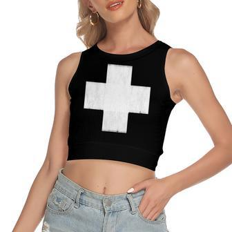 Lightly Weathered Peace Christ White Cross Paint On Various Women's Sleeveless Bow Backless Hollow Crop Top