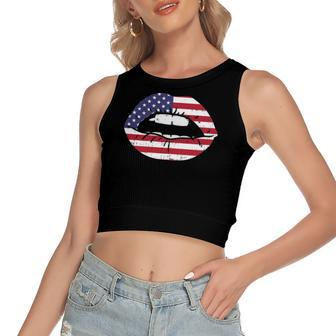 Lips Kiss American Flag Usa 4Th Of July Fourth Girls Women's Crop Top Tank Top | Mazezy