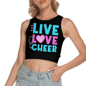 Live Love Cheer Funny Cheerleading Lover Quote Cheerleader V2 Women's Sleeveless Bow Backless Hollow Crop Top - Seseable