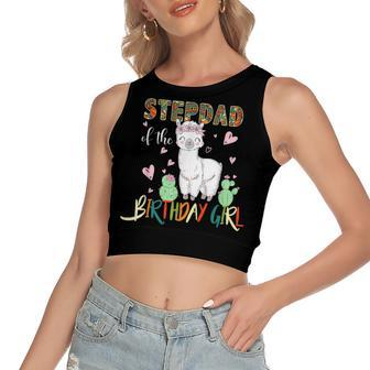 Llama Birthday Stepdad Of The Birthday Girl Outfits Women's Sleeveless Bow Backless Hollow Crop Top - Seseable