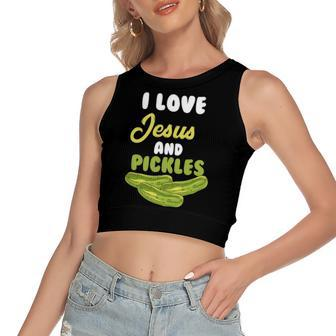 I Love Jesus & Pickles Religious Vegetarian Pickle Lover Women's Crop Top Tank Top | Mazezy