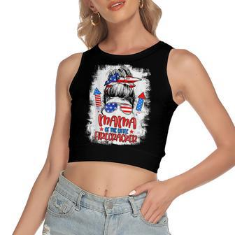 Mama Of The Little Firecracker 4Th Of July Birthday For Mom Women's Sleeveless Bow Backless Hollow Crop Top - Seseable