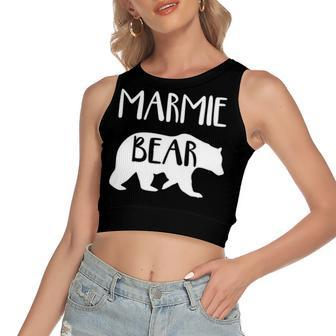 Marmie Grandma Gift Marmie Bear Women's Sleeveless Bow Backless Hollow Crop Top - Seseable