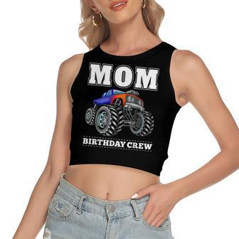 Mom Birthday Crew Monster Truck Theme Party Women's Sleeveless Bow Backless Hollow Crop Top - Seseable