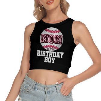 Mom Of The Birthday Boy Baseball Player Vintage Retro Women's Sleeveless Bow Backless Hollow Crop Top - Seseable