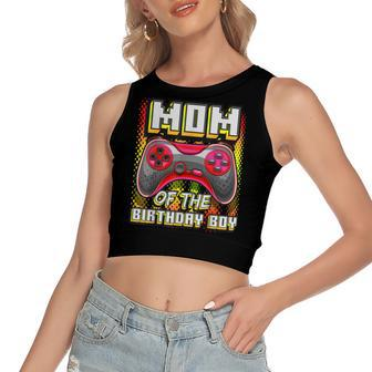 Mom Of The Birthday Boy Matching Video Gamer Birthday Party Women's Sleeveless Bow Backless Hollow Crop Top - Seseable