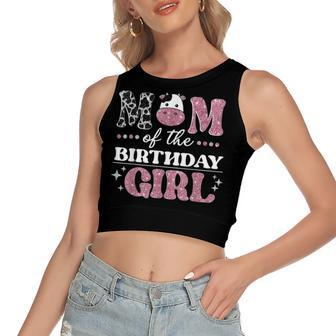Mom Of The Birthday For Girl Cow Farm Birthday Cow Mommy Women's Sleeveless Bow Backless Hollow Crop Top - Seseable