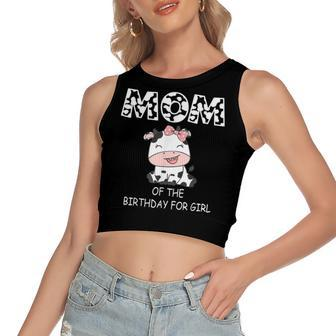 Mom Of The Birthday For Girl Cow Farm First Birthday Cow Women's Sleeveless Bow Backless Hollow Crop Top - Seseable