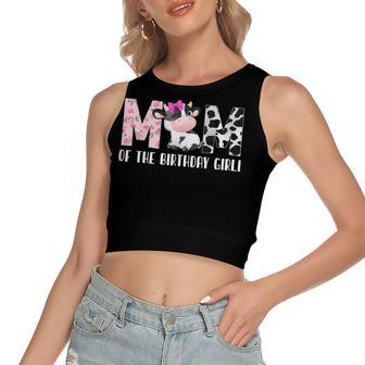Mom Of The Birthday Girl Cow Farm Birthday Cow Women's Sleeveless Bow Backless Hollow Crop Top - Seseable
