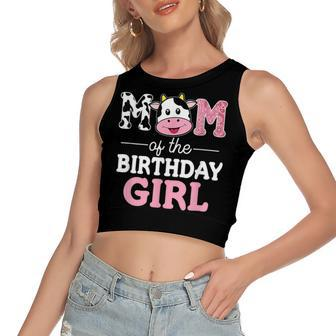 Mom Of The Birthday Girl Farm Cow Mommy Mama 1St Women's Sleeveless Bow Backless Hollow Crop Top - Seseable