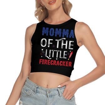 Momma Of The Little Firecracker 4Th Of July Birthday Women's Sleeveless Bow Backless Hollow Crop Top - Seseable