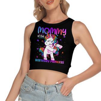 Mommy Of The Birthday Princess Girl Flossing Unicorn Mom Women's Sleeveless Bow Backless Hollow Crop Top - Seseable
