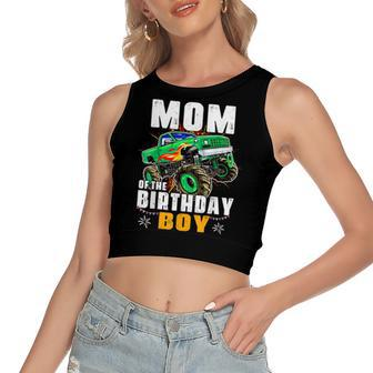 Monster Truck Family Matching Party Mom Of The Birthday Boy Women's Sleeveless Bow Backless Hollow Crop Top - Seseable