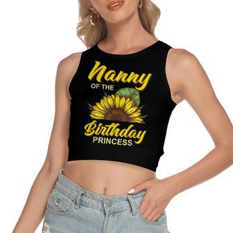 Nanny Of The Birthday Girl Sunflower Matching Family Women's Sleeveless Bow Backless Hollow Crop Top - Seseable