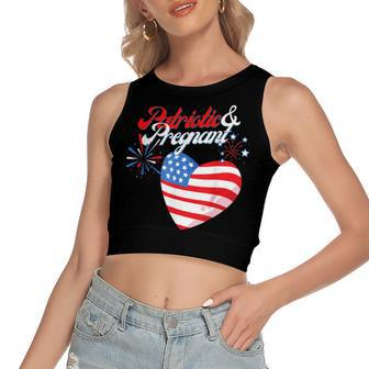Patriotic And Pregnant 4Th Of July Pregnancy Announcement Women's Sleeveless Bow Backless Hollow Crop Top - Seseable