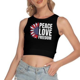 Peace Love Freedom America Usa Flag Sunflower Women's Crop Top Tank Top | Mazezy