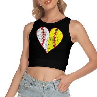Primitive Play Ball Love Baseball Softball Mom Heart Women's Crop Top Tank Top | Mazezy