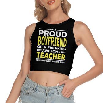 Im A Proud Boyfriend Of A Freaking Awesome Teacher Women's Crop Top Tank Top | Mazezy
