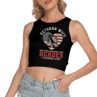 Proud Veteran Wife Us Flag Veteran Boots Women's Crop Top Tank Top | Mazezy