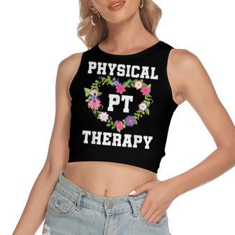 Pt Physical Therapist Pta Floral Physical Therapy Women's Sleeveless Bow Backless Hollow Crop Top - Seseable