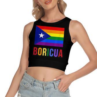 Puerto Rico Boricua Gay Pride Lgbt Rainbow Wepa  Women's Sleeveless Bow Backless Hollow Crop Top