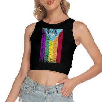 Puerto Rico Gay Pride Rainbow Flag Women's Crop Top Tank Top | Mazezy