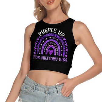 Purple Up For Military Kids Rainbow Military Child Month V2 Women's Sleeveless Bow Backless Hollow Crop Top - Seseable