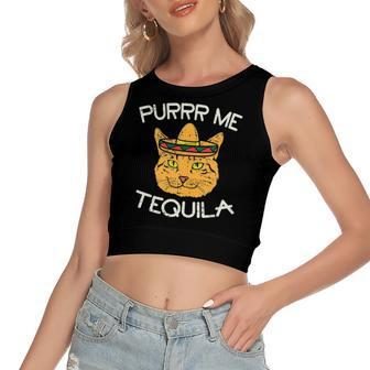 Purr Me Tequila Mexican Cat Pet Cinco De Mayo Drinking Meow Women's Crop Top Tank Top | Mazezy