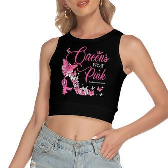 Queens Wear Pink Breast Cancer Awareness Butterfly High Heel Women's Crop Top Tank Top | Mazezy