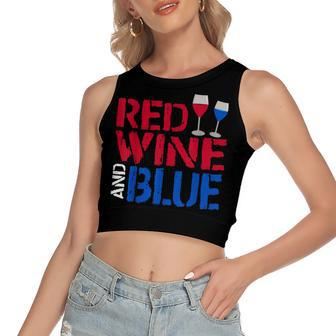 Red Wine And Blue Funny 4th Of July Gift Women's Sleeveless Bow Backless Hollow Crop Top - Seseable