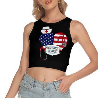 Respiratory Therapist Love America 4Th Of July For Nurse Dad Women's Sleeveless Bow Backless Hollow Crop Top - Seseable