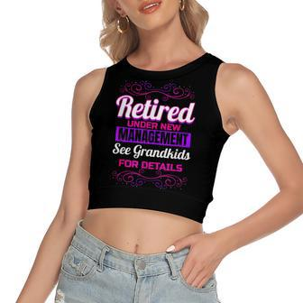 Retired Grandma Retirement Grandkids Retiree Farewell Party Women's Sleeveless Bow Backless Hollow Crop Top - Seseable