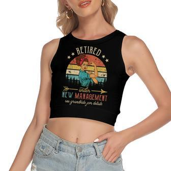 Retired Under New Management See Grandkids For Details V2 Women's Sleeveless Bow Backless Hollow Crop Top - Seseable