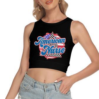 Retro American Nurse 4Th Of July Independence Day Women's Sleeveless Bow Backless Hollow Crop Top - Monsterry AU