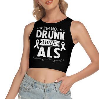 Ribbon Blue Fighting Als Awareness Month Support Als Warrior V2 Women's Sleeveless Bow Backless Hollow Crop Top - Seseable